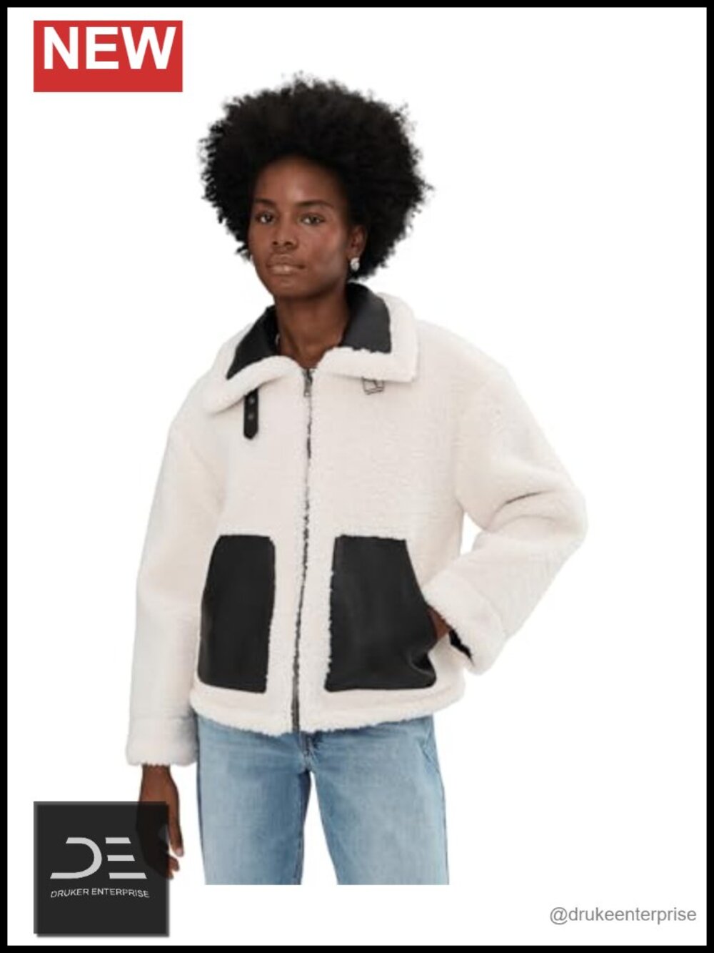 Reversible Sherpa Faux Leather Jacket Shorty Aviator Zip Coat